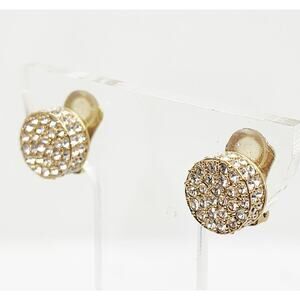 Vintage Earrings Crystal Rhinestone Pave Stud Dome Dimensional Circle Fancy